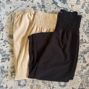 2 Black and Beige Linen like High Waist Pants NWOT